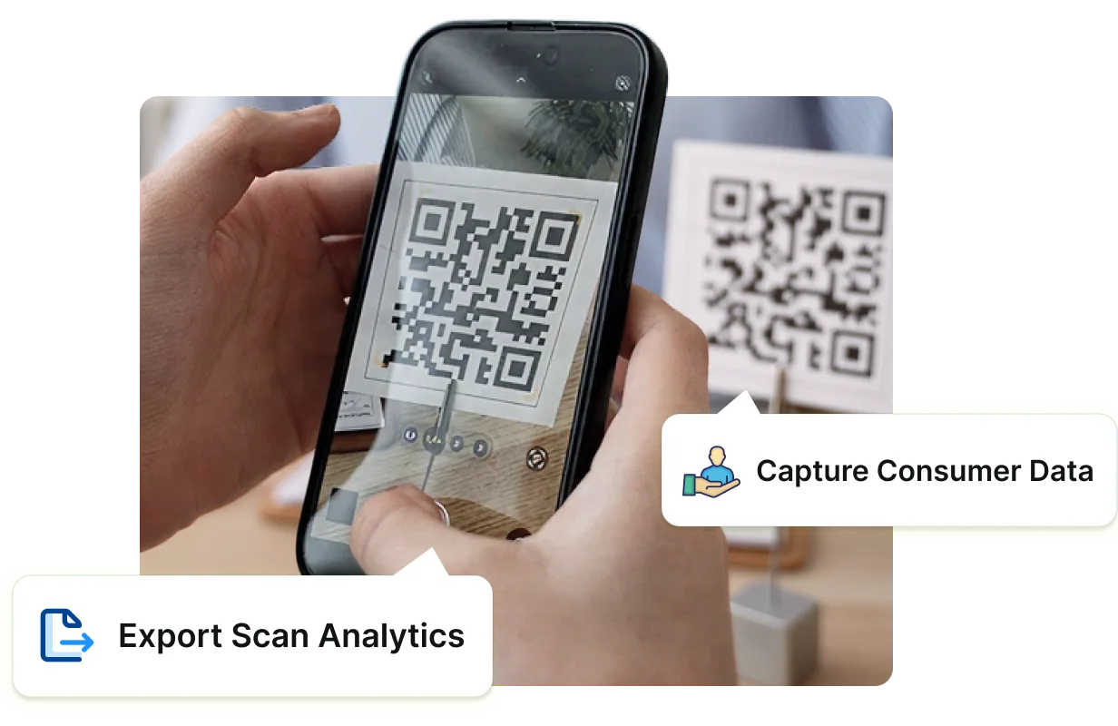 Shopper scanning CPG product QR Code to capture first-party consumer data and scan analytics via Scanova CRM integration