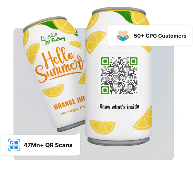 CPG juice cans with Scanova's Dynamic QR Codes linking to product info