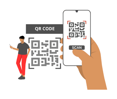 Man scanning a QR code on his phone, highlighting over 150 million scans managed by Scanova.