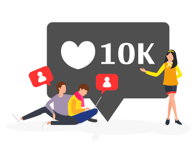 A girl and two boys with a tag showing '10k,' symbolizing over 10,000 brands using our services.